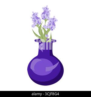 Bouquet of lavender in a blue vase. Vector illustration isolated on white background. Stock Vector