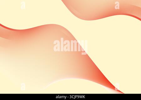 A minimalist abstract background featuring flowing, wavy lines in shades of red and orange against a soft yellow backdrop, creating a sense of movemen Stock Vector