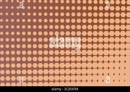 A repeating pattern of hexagons transitions from a dense, dark brown arrangement on the left to a sparse, light brown arrangement on the right, creati Stock Vector