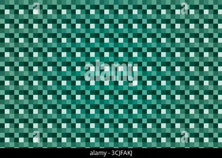 A digital illustration featuring a repeating checkerboard pattern in varying shades of teal and green. The squares create a gradient effect. Stock Vector