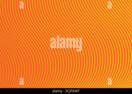 A dynamic abstract background featuring parallel curved lines in bright yellow against a warm orange backdrop. The lines create a sense of gentle move Stock Vector