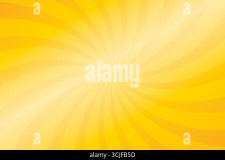 A bright and cheerful abstract background featuring radiating yellow lines that swirl outwards from a central point, creating a dynamic sunburst effec Stock Vector