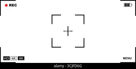 Camera recording viewfinder overlay with a clean white background, showing a crosshair, focus brackets, battery indicator, and recording information Stock Vector