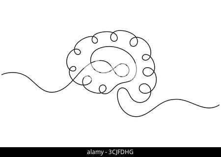Continuous line art brain illustration perfect for education, psychology, science, and medical concepts Stock Vector
