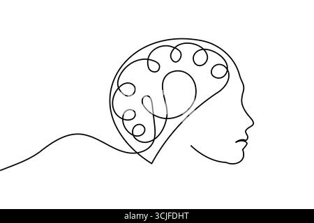 Continuous line art brain illustration perfect for education, psychology, science, and medical concepts Stock Vector