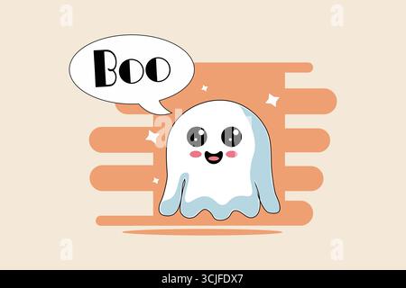 Cute Boo Ghost with Rounded Shape, Halloween Vector Cartoon. Stock Vector