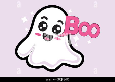 Cute Boo Ghost Cartoon Halloween Vector Illustration for T-Shirts. Stock Vector