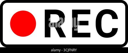 Flat vector REC recording icon with red indicator dot on an outlined black rounded rectangle for video, streaming, and camera interfaces. Stock Vector