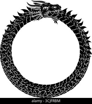 Ouroboros Circle Dragon Eating Circular Tail Stock Vector
