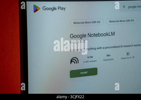 Google NotebookLM app listing for personalized AI research assistance on Google Play Stock Photo