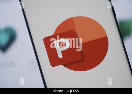PowerPoint app icon displayed on a smartphone screen Stock Photo