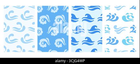 Abstract blue ocean waves cover backgrounds set Stock Vector