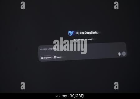 DeepSeek Ai chat interface with a dark theme and a text input field Stock Photo