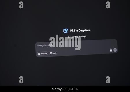 Dark themed digital interface with a chat assistant and text input Stock Photo