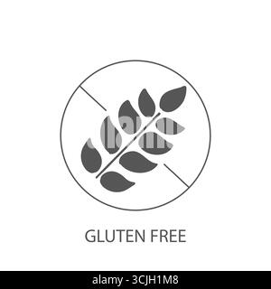 Gluten free icon, dietary food badge. Minimal line grain organic design. Gluten free sign or stamp. No Wheat symbol. Vector illustration Stock Vector