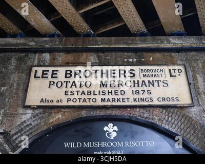 Borough Market history in old sign for Lee Brothers potato merchants. Southwark, London, UK Stock Photo