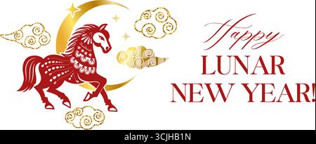 Lunar Horse Chinese New Year Culture Zodiac Asian 2026 Traditional Art Event Celebration China Holiday Cover Oriental Vector Card Stock Vector