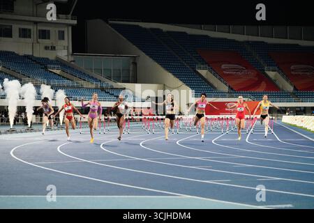 Beijing, China. 7th Sep, 2025. Kristiina Halonen (3rd L) of Finland crosses the finish line during the Women's 400M Hurdles event at 2025 World Athletics Continental Tour in Beijing, China, on Sept. 7, 2025. Credit: Xie Han/Xinhua/Alamy Live News Stock Photo