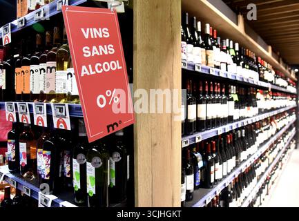 Paris, France. 05th Sep, 2025. Illustration - Wine Bottles in Supermarket in Paris, France on September 5, 2025. Photo by Alain Apaydin/ABACAPRESS Credit: Abaca Press/Alamy Live News Stock Photo