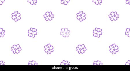 Seamless Purple Gift Box Pattern. Cartoon gift box icons in flat style. Seamless purple pattern on light background. Stock Vector