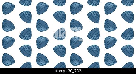 Seamless Blue Winter Hat Pattern. Blue knitted hat in cartoon flat style. Seamless warm illustration on light background. Stock Vector