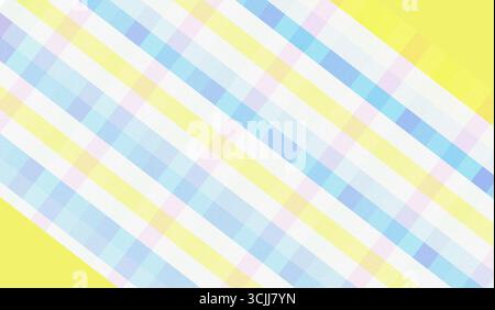 Soft diagonal plaid pattern in pastel tones over a bright yellow background. Light, playful, and airy visual style. Stock Photo
