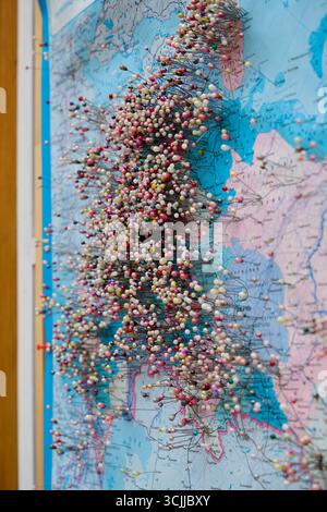 Colorful Pins Delightfully Mark Various Locations on a Detailed City Map Overview Stock Photo