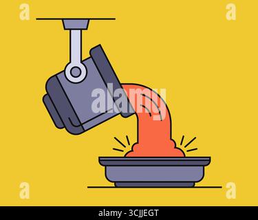 Color illustration metal smelting. Industrial production of metal goods. Flat illustration. Stock Vector