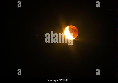 Chișinău, Moldova 7th Sep 2025. Red Blood Moon partially illuminated during the total Lunar Eclipse. Credit: Cristina Taranovici/Ģ����ý Live News Stock Photo