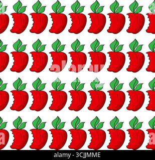 Simple red apple in cartoon style. Seamless pattern. Stock Vector