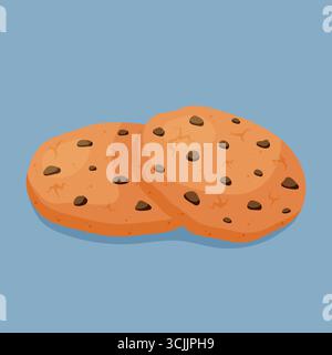 Oatmeal cookies with chocolate pieces. Vector illustration of tasty brown biscuits with in flat cartoon style. Stock Vector