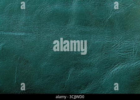 Textured teal leather surface with natural creases and subtle shine for stylish backgrounds. Concept of luxury texture, rich Transformative Teal color Stock Photo