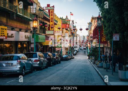 Businesses along Grant Avenue in Chinatown, San Francisco, California. Stock Photo