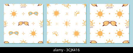 Summer Sun Seamless Pattern Set Cartoon Stock Vector