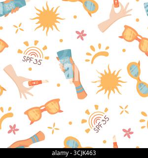 Flat Seamless Sunscreen Bottle Cream Pattern Stock Vector