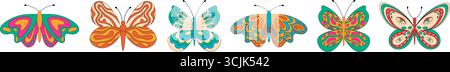 Groovy Y2K Butterfly Seamless Border Pattern Stock Vector