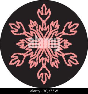 Pink Chalk Snowflake Sticker Seal Circle Stock Vector