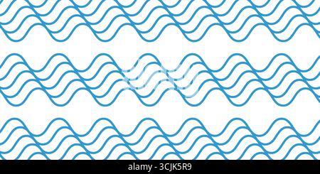 Waves print. Repeated blue curvy lines on white background. Ocean, sea, lake or river pattern. Water texture. Maritime ornament. Summer wallpaper. Swimming pool iquid. Vector flat illustration. Stock Vector