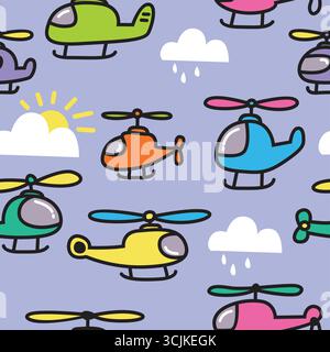 helicopter doodle seamless pattern vector Stock Vector