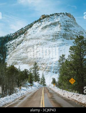 View of Checkerboard Mesa in the winter, Zion National Park, Utah Stock Photo