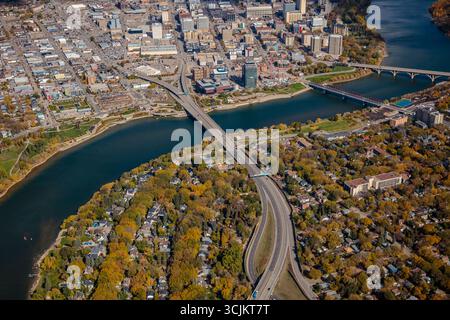 Aerial view of the Nutana neighborhood of Saskatoon.  September 25, 2018. Stock Photo