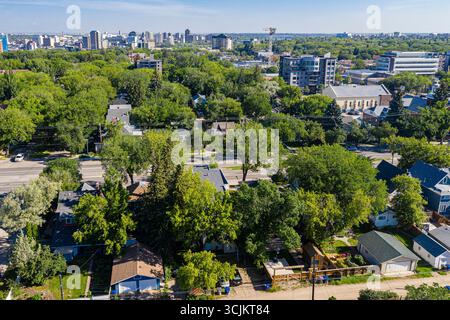 Aerial view of the Nutana neighborhood of Saskatoon.  July 30, 2020 Stock Photo