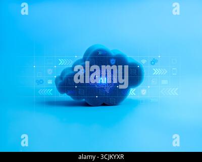 AI cloud infrastructure technology concept with digital transformation, security icons on network. Artificial intelligence computing, big data, machin Stock Photo