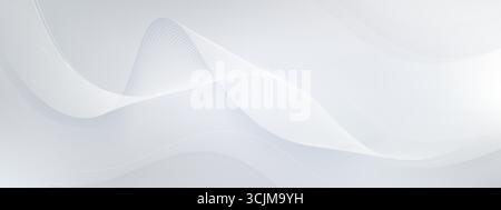 Abstract soft waves on white background. Vector realistic illustration of modern presentation template, light gray gradient and curvy lines, elegant wallpaper, geometric design with subtle elements Stock Vector