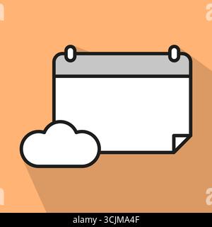Calendar cloud icon. Weather reminder symbol. Modern Vector illustration. Flat long shadow art. EPS 10. Stock Vector
