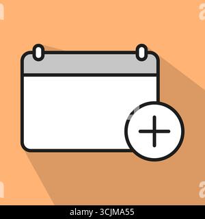 Calendar plus icon. Add date symbol. New event Vector graphic. Orange background illustration. EPS 10. Stock Vector