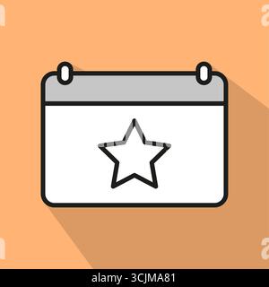 Calendar star icon. Important date symbol. Favorite Vector illustration. Orange background art. EPS 10. Stock Vector