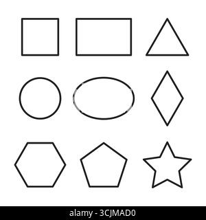 Geometric shapes set. Basic forms collection. Outline figures Vector. Simple elements pack. EPS 10. Stock Vector
