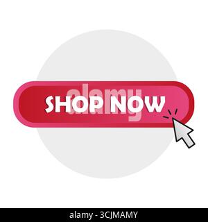 Shop now button. Purchase click banner. Red call to action. Vector web element. EPS 10. Stock Vector