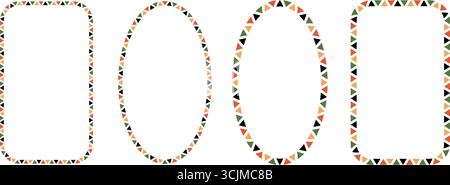 African pattern circle and rectangle frame. Mexican ethnic motif border. Triangular islamic ornament emblem. African ethnic culture ornament Vector Stock Vector